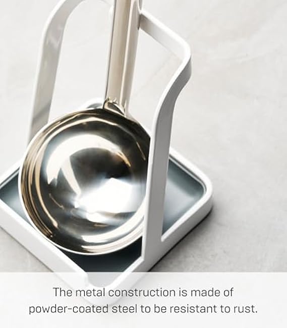 YAMAZAKI Home Ladle Holder - Lid Stand For Utensils In Kitchen, Steel, Water Resistant, No Assembly Req.,White