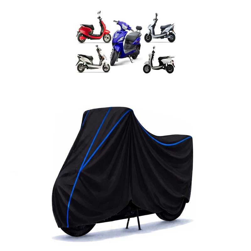 Image of Scooty Cover Water Resistant for Evolet CEO | Universal Scooter & Bike Cover | Heavy Duty UV Dust, Rain & Scratch Protection | Elastic Fit All Weather Indoor Outdoor | Black with Blue Piping