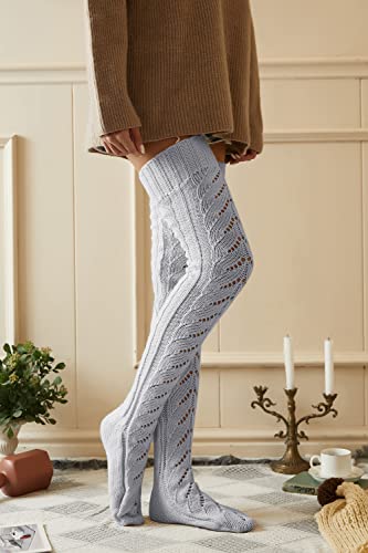 Pcavin Thigh High Socks for Women Cable Knit Over the Knee Boot Socks, Long Warm Leg Warmers Winter(007d Gray(2024))4