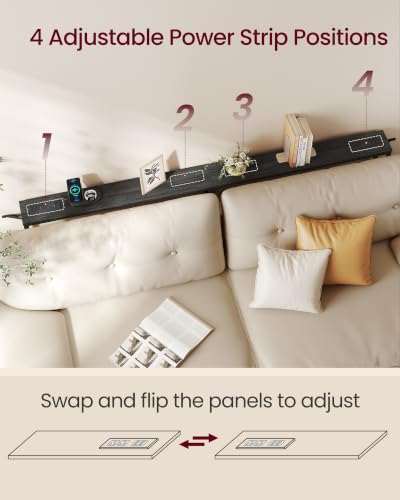Image of VASAGLE 78.8 inch Console Table, Narrow Behind Couch Table with Outlet | Sofa Table with 2 Hooks, for Entryway, Living Room, Easy Assembly, Charcoal Gray and Ink Black, BARNET Collection ULNT077B201