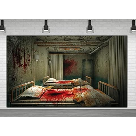 6 X 3.6ft Horror Bloody Halloween Backdrop Decoration Halloween Haunted House Decoration Bloody Hospital Bloody Bedroom Halloween Backdrop Decoration Horror Halloween Photography Background Cover