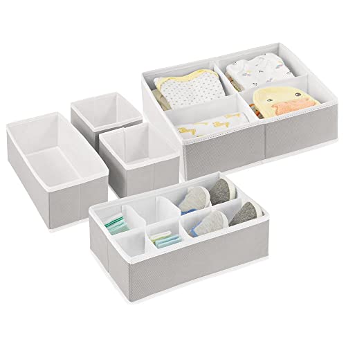 Image of mDesign Soft Fabric Dresser Drawer/Closet Divided Storage Organizer Bins for Nursery - Holds Blankets, Bibs, Socks, Lotion, Clothes, Shoes, Toys, Jane Collection - Set of 5 - Stone Gray/White