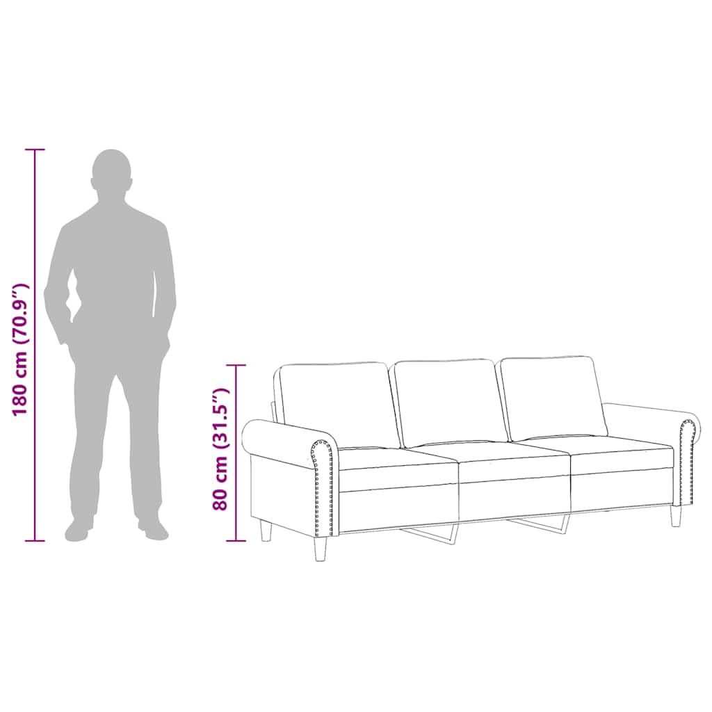 vidaXL Divano a 3 Posti Crema 180 cm in Velluto