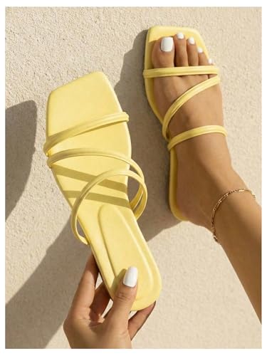Image of GORGLITTER Women's Rhinestone Wedding Flat Sandals Sparkly Strappy Glitter Dressy Slip on Bling Bridal Prom Cute Slide Shoes