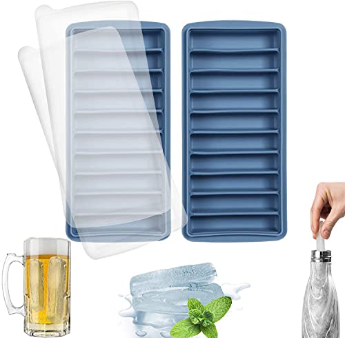LessMo 2 Pack Ice Cube Tray Easy Release Reusable Ice Cube Silicone with No-Spill Removable Lid 10 Cavities BPA Free Ideal for Sports and Water Bottles Whiskey Cocktail