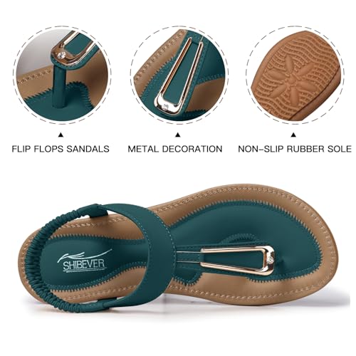 Image of SHIBEVER Womens Sandals Summer Flat: Dressy Casual T-Strap Flip Flop Thong Flats Sandals - Comfortable Walking