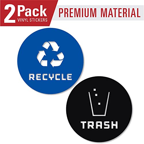 Recycle And Trash Sticker Vinyl Modern Logo (2.75" X 2.75" 1 Ea.) Symbol To Organize Trash Cans Or Garbage Containers And Walls - Xsmall - Blue And Black #TOP7