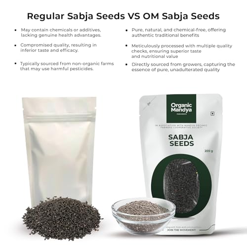 Image of Sabja Seeds (Basil Seed) 200g - NPOP Certified | Tukmaria Tulsi Seeds, Plant Protein, High Fiber by Organic Mandya