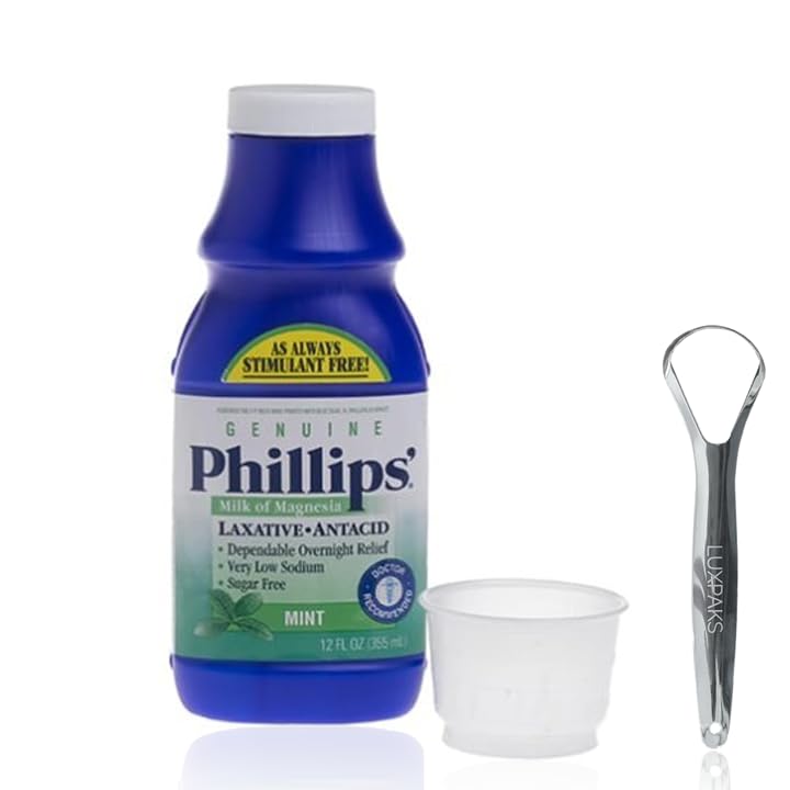 LUXPAKS Tongue Scraper Bundled with Phllips Milk of Magnesia Sugar-Free