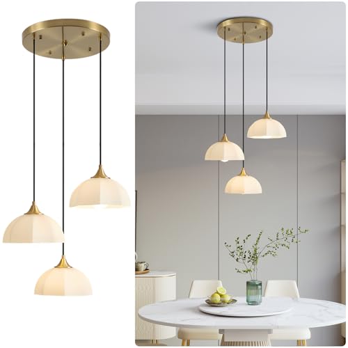 Image of 3 Lihgt Minimalist Style Ceiling Hanging Lamp 7.8 inch White Dome Glass Lampshade Brass Finish Ceiling Light Nordic Retro Pendant Light for Kitchen Island Bedroom Bedside