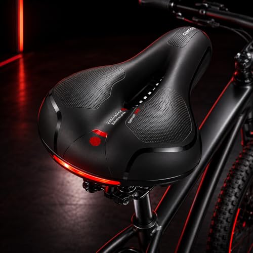 Image of SEMITO Cycle Seat Cushion for Men & Women | Wide Soft Bicycle Saddle with Dual Shock Absorber, Waterproof PU Leather & Reflective Backlight | Universal Fit for MTB, Road, Hybrid & Exercise Cycle