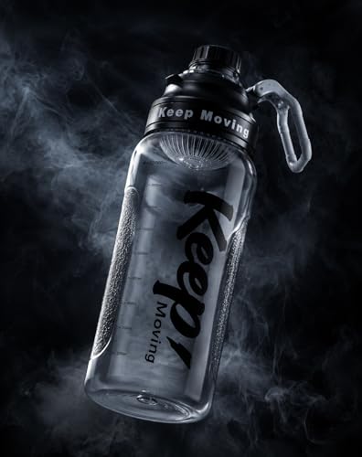 Image of 2 Liters Large Water Bottle With Straw & Handle, Sport Canteen Bottle With Time Marking, Leakproof Gym Water Bottle For Women & Men - Multicolor - Plastic (Light Black)