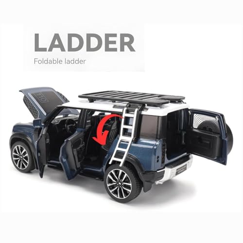 Image of 1:32 Scale Land Rover Defender Model Car - Exclusive Alloy Metal Pullback Toy with Openable Doors, Lights, and Music (Defender Green-1:32)