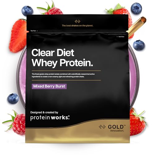 Protein Works | Clear Diet Whey Protein - Gold Innovation, Whey Protein Isolate Powder, Refreshing High Protein Drink, Mixed Berry Burst, 20 Servings, 500g