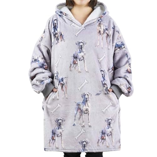 Huglanket Great Dane Gifts for Dog Lovers & Dog Mom, Wearable Flannel Great Dane Blanket Hoodie with Two Large Pocket