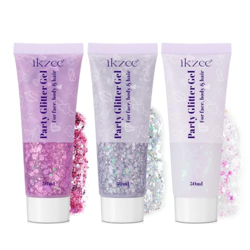 Body Glitter Gel Glitzer Gesicht Gel 50ml Wasserfest & Langlebig Glitter Schminke für Festival Party Glitzer Set Make Up für Haare/Körper/Nagel