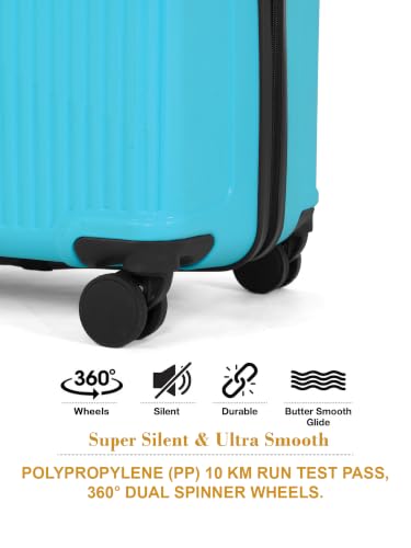 Image of Teakwood Set of 3 8 Wheels Trolley Bag, Hard Cabin with Zipper Closure, Adjustable Push Button & Cross Side Strap, Number Lock System 360 Degree (Set of 3, Aqua Green)