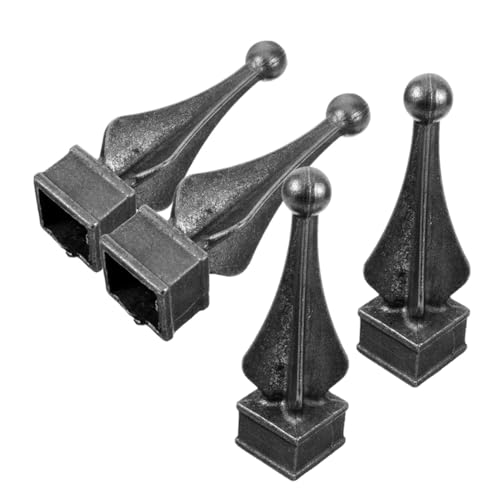 LIFKICH 4pcs Iron Fence Finials Decorative Caps for Garden Lawn Elegant European Design Enhanced Security Privacy Weldable Iron Picket Fence Post Topper Black Finish