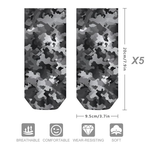 Black White Gray Camouflage No Show Sock for Men Women Low Cut Athletic Running Socks Wicking Odor Resist Socks 5 Pairs2