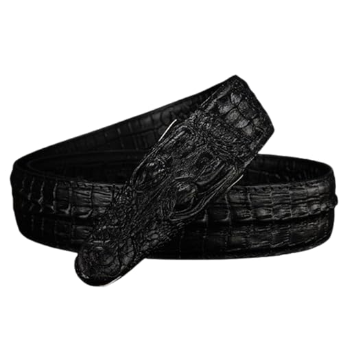 Men's Handmade Leather Belt - Alligator Backbone Embossed Strap With Crocodile Head Engraved Snap Buckle2