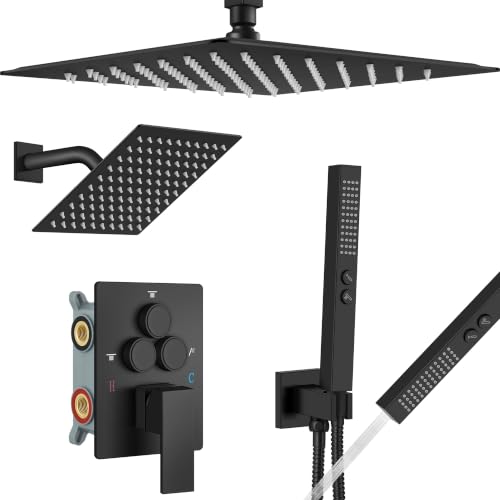 Image of Aolemi Ceiling Shower Faucet Set System Dual Head 16&6 Inch Matte Black