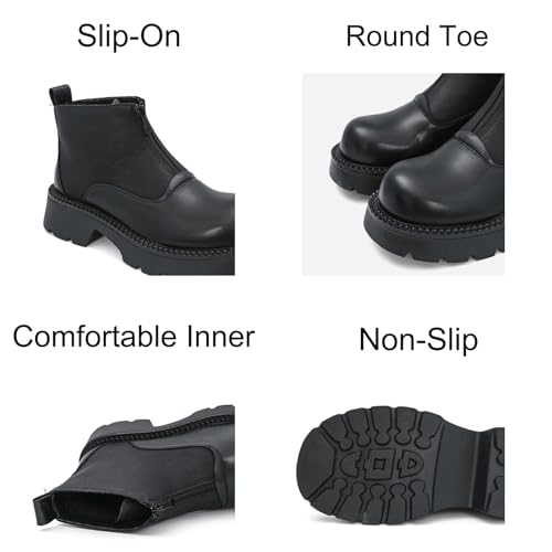 Men's Fashion Leather High-Top Pull On Platform Chunky Heel Chelsea Boots Round Toe Lug Sole Non-Slip Casual Shoes for Walking Dress Party Office Work2