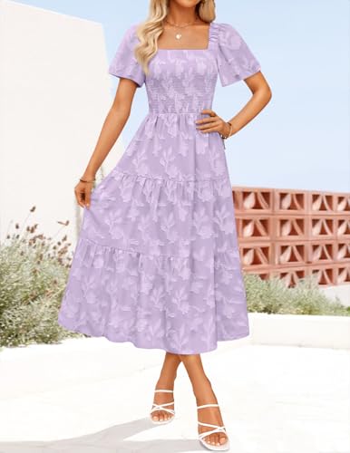 Image of ZESICA Wedding Guest Dresses for Women Summer 2026 Boho Floral Midi Dress Flowy Beach Vacation Graduation Long Dresses