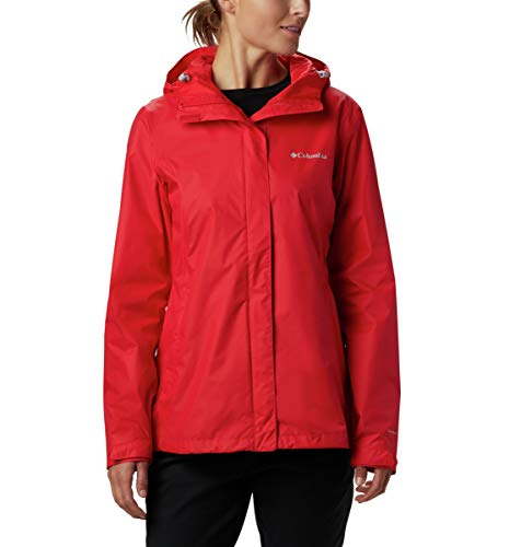 Columbia Women's Arcadia II Waterproof Breathable Jacket with Packable Hood, red Lily, Medium