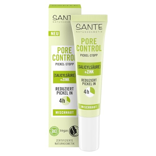 SANTE Naturkosmetik Pore Control Pickel Stopp - 15ml - Soforthilfe bei Pickeln & Unreinheiten - mit Salicylsäure & Zink - lindert Entzündungen & Rötungen - vegan & dermatologisch getestet