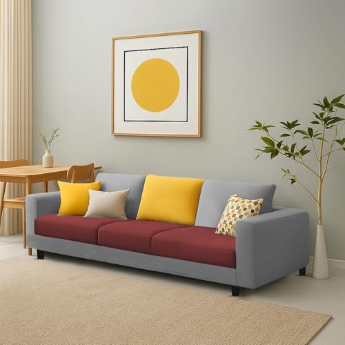 Image of Galib 3 Seater Sofa Set for Living Room (Maroon Grey Fabric) Premium Fabric Sofa Set