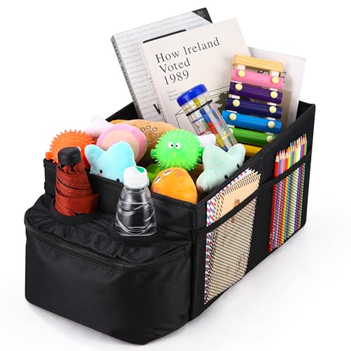 LEAZZLE Organizador de Maletero de Coche, Organizador Asiento Coche Plegable, para Asiento Delantero Trasero, con Portavasos, Compartimentos, Accesorios Coche Interior, para Juguetes, Libros, Snacks