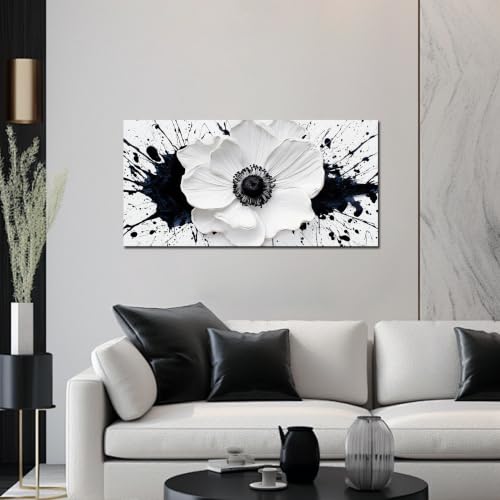 Flower Prints Wall Art for Living Room Black and White Large Framed Canvas Wall Decor for Bedroom Office Modern Abstract Botanical Wall Decorations Artwork Size 20x40 Ready to Hang — view 2