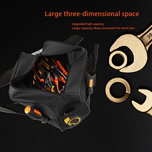 Image of FASTECH 14 Inch Small Tool Bag,Wide Mouth Tool Tote Bag,Waterproof Tool Organizer Bag,Electricians Repairman Tools Tote Bag Double Fabric Storage Bag (Black)