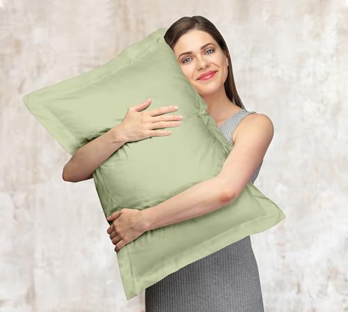 Image of Royale Linens Pillow Shams 2 Pack Queen Size 20x30 Inch- Brushed 1800 Microfiber - Bed Pillow Shams, Wrinkle Resistant Super Soft and Cozy- Back Overlap Closure - Oxford Pillowcase (Queen, Sage Green)