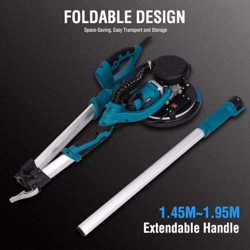 Bild 6 - KATSU Tools Elektrischer Trockenbauschleifer 800W mit klappbarem Teleskopgriff, automatischer Staubabsaugung, LED-Licht, variabler Geschwindigkeit, 225 mm Schleifscheiben, im Koffer