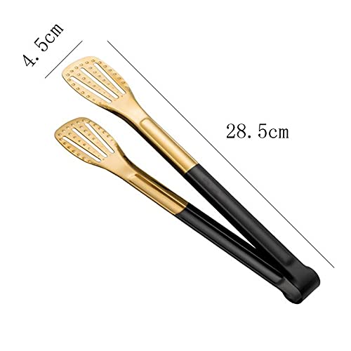 Black Gold Kitchen Cooking Tongs Stainless Steel Pliers Food Seriving Tongs BBQ Grilling Hollow - 2 Pack 11-Inch