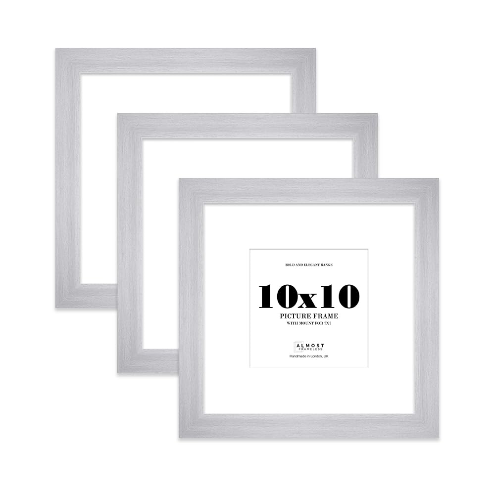 10x10" Silver Square Frame With Mount for 7x7" Pictures 28mm Edge Frame Display with Wall Hooks and Kickstand, 3 Pack โ image 1
