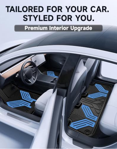 Image of Premium Color TPE Floor Mats 3-PCS for Tesla Model Y Juniper 2025 2026 | Sky Blue Wing Design | Car Mat Full Set Front & Rear | All-Weather Protection, Pet & Child-Friendly Accessories
