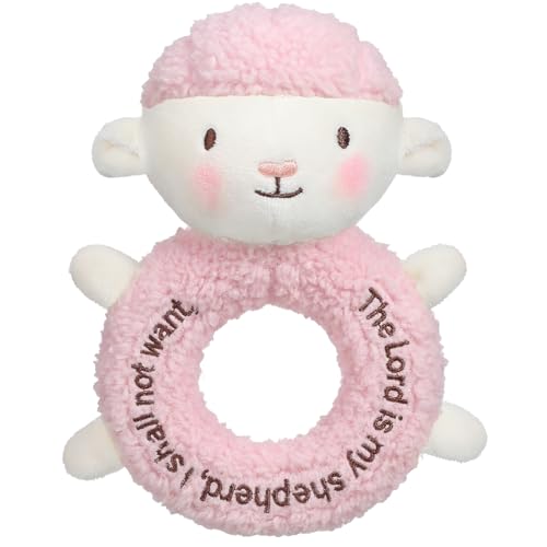 Image of Karenhi Lamb Pink Stuffed Animal Little Stuffed Animal Praying Baptism Soft Plush Snuggle God's Toy Embroidered Religious Gifts for Boys Girl Baby Shower Mom Barnyard Nursery Decor Doll Toy