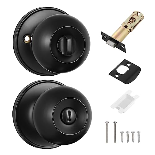 Coolty Pomos de Privacidad las Puertas Sin Llave Cerradura Redonda Manija de la Puerta para Dormitorio Baño Puertas Interiores Privacidad Uso (Negro)