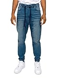 Victorious Men's Drop Crotch Joggers Denim Jean Pants JG803 - Dark Indigo - Small