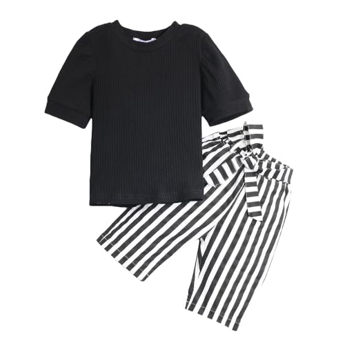 Image of Hopscotch Baby Girls Cotton Half Sleeves Solid Top and Pant Set in Black Color