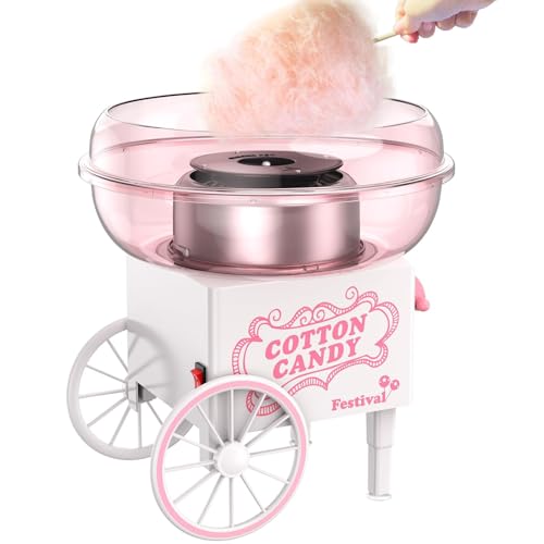NIUB Cotton Candy Machine Mini Cotton Candy Maker Machine for Kids with Sugar Scoop Easy & Safe to Use Pink Vintage Portable Candy Floss Maker for Birthday Home Party Gatherings Christmas Gift