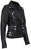 Ladies Retro Black 100% Nappa Leather Biker Jacket L #1