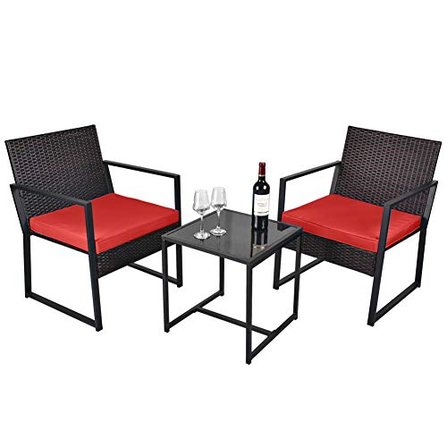 3 Pieces Patio Wicker Conversation Sets - Outdoor Patio Furniture Sets - Bistro
