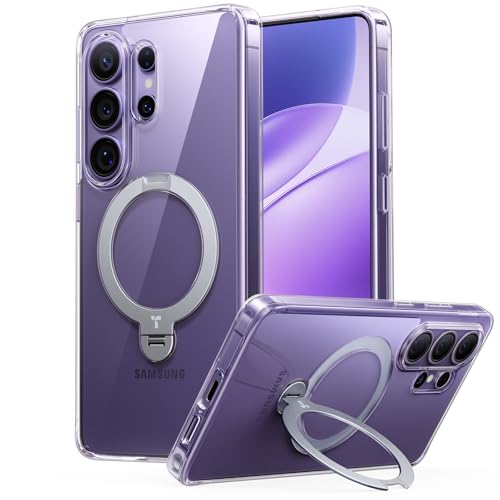 TORRAS Q3 Spin Schutzhülle für Samsung Galaxy S26 Ultra mit Ständer, passend für magnetische, schlanke, harte PC-Schutzhülle S26, ultraklare Hülle mit 360° magnetischem Ständer, transparent klar