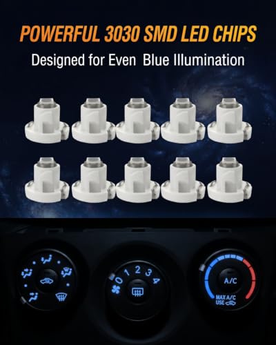 Image of WLJH Blue Dash Indicator Light A /C Climate Control Heater Switch Led Bulbs Kit Compatible For Camry Corolla Tacoma Matrix, Pack of 10 | 3030 SMD, Dimmable, RAV4 2006-2012, Tacoma 2005-2011, Corolla 2009-2013, Twist-Lock Base, Nighttime Readability, 10-Pack
