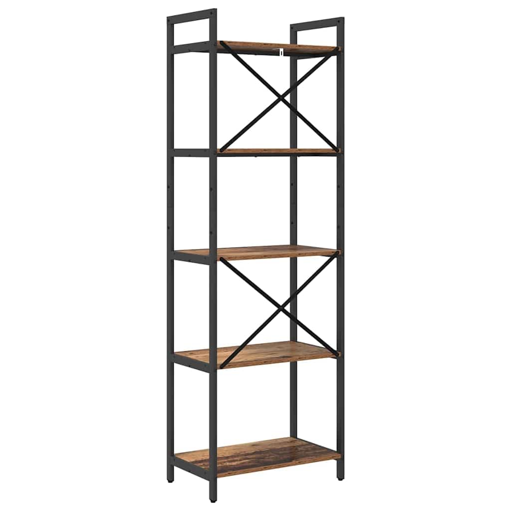 Regał na książki o wyglądzie starego drewna, 56 x 34 x 171 cm, przemysłowy regał stojący z 5 półkami, wytrzymały materiał drewnopochodny do salonu, biura domowego, wszechstronne