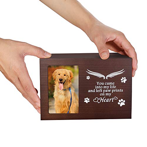 BAMTALK Pet Memorial Urn for Ashes, Cat or Dog Memory Box, Pet Memorial Keepsake, Pet Cremation Urn with Photo Frame, Wooden Nature Bamboo Urn for Pet Lovers (Walnut Color) - Thumbnail 3