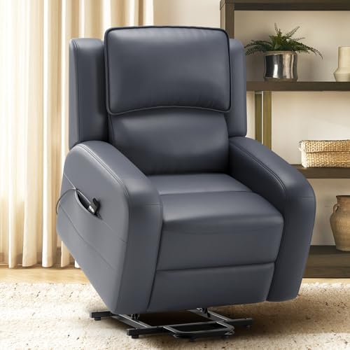 COLAMY Power Lift Recliner Chair for Elderly – Electric Leather Recliner with Remote Control, Ergonomic Backrest, Spacious Seat, Side Pocket & 2-Button Operation, 300lbs Capacity (Grey)